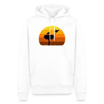 Cigogne, Nid, Cigognes, Vol d’oiseau au coucher du soleil - Sweat à capuche Premium bio Homme - blanc - Devant - Nico (187cm)