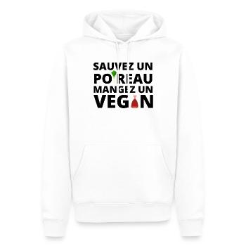 végan humour, végétarien - Sweat à capuche Premium bio Homme - blanc - Devant - Nico (187cm)