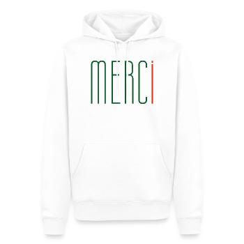 MERCi, Danke auf Französisch - Männer Premium Bio Hoodie - Weiß - Vorne - Nico (187cm)