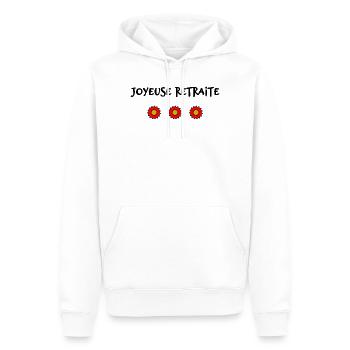 RETRAITE. BONNE RETRAITE. JOYEUSE RETRAITE - Sweat à capuche Premium bio Homme - blanc - Devant - Nico (187cm)