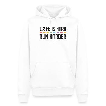 La vie est dure. Courez plus fort. - Sweat à capuche Premium bio Homme - blanc - Devant - Nico (187cm)