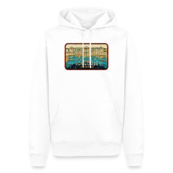 Badge retro, Toulouse France est ma ville natale - Sweat à capuche Premium bio Homme - blanc - Devant - Nico (187cm)