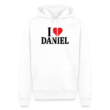 T-shirt J’adore Daniel t-shirt idée cadeau - Sweat à capuche Premium bio Homme - blanc - Devant - Nico (187cm)