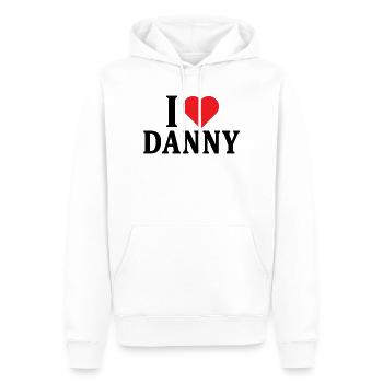 T-shirt J’adore Danny t-shirt idée cadeau - Sweat à capuche Premium bio Homme - blanc - Devant - Nico (187cm)