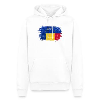 EU-Sterne über rumänischer Flaggenbürste - Männer Premium Bio Hoodie - Weiß - Vorne - Nico (187cm)