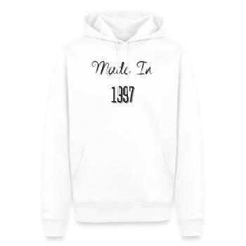 Created in 1997 - Men’s Premium Organic Hoodie - white - Front - Nico (187cm)