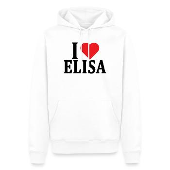 T-shirt J’adore Elisa t-shirt idée cadeau - Sweat à capuche Premium bio Homme - blanc - Devant - Nico (187cm)