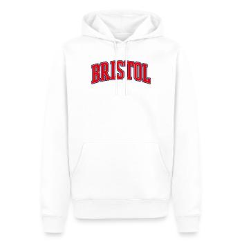 Bristol Varsity Schriftzug - Männer Premium Bio Hoodie - Weiß - Vorne - Nico (187cm)