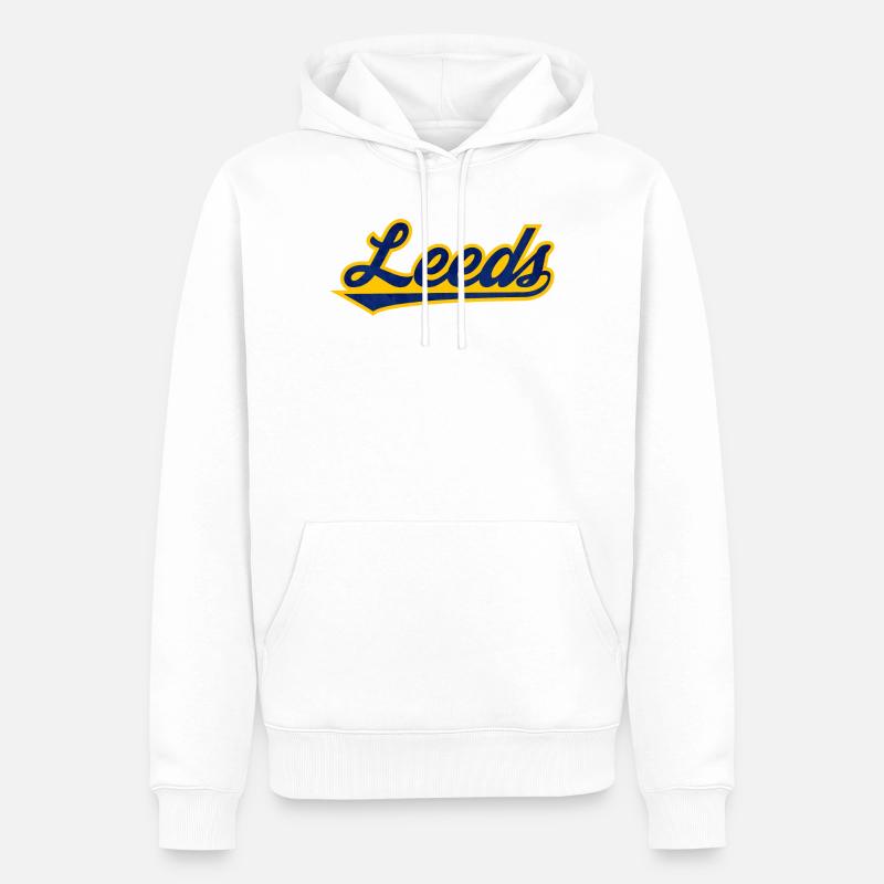 Leeds Script Logo Blau Gelb - Männer Premium Bio Hoodie - Weiß