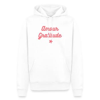 Amour & Gratitude - Sweat à capuche Premium bio Homme - blanc - Devant - Nico (187cm)