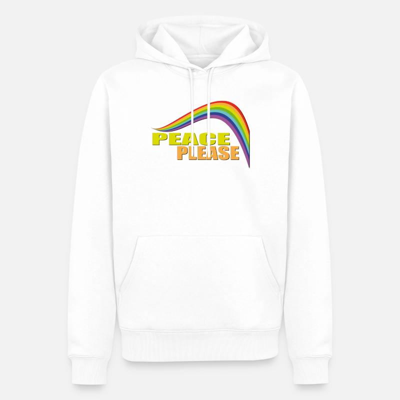 PEACE PLEASE with Rainbow - Männer Premium Bio Hoodie - Weiß