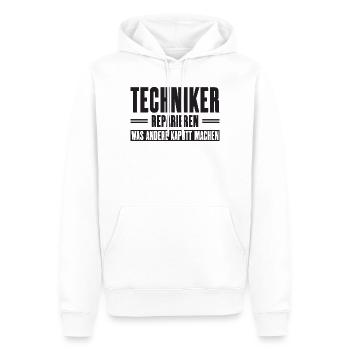 Slogan de soutien technicien de service pour les artisans - Sweat à capuche Premium bio Homme - blanc - Devant - Nico (187cm)