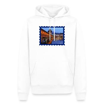 Luzern Holzbrücke Nachtstimmung - Männer Premium Bio Hoodie - Weiß - Vorne - Nico (187cm)