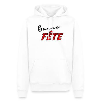 BONNE FÊTE. FÊTE DES MÈRES. FÊTE DES PÈRES. FÊTE - Sweat à capuche Premium bio Homme - blanc - Devant - Nico (187cm)