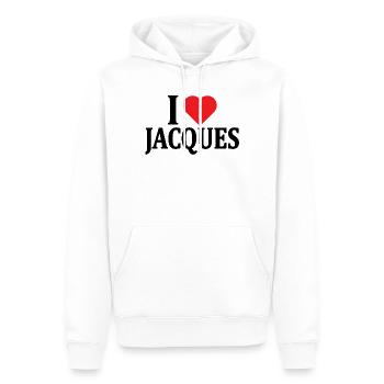 t-shirt J’aime Jacques idée cadeau t-shirt - Sweat à capuche Premium bio Homme - blanc - Devant - Nico (187cm)