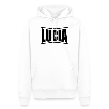 nom t-shirt Lucia t-shirt idée cadeau - Sweat à capuche Premium bio Homme - blanc - Devant - Nico (187cm)