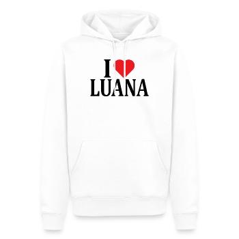 nom t-shirt J’aime Luana idée cadeau t-shirt - Sweat à capuche Premium bio Homme - blanc - Devant - Nico (187cm)