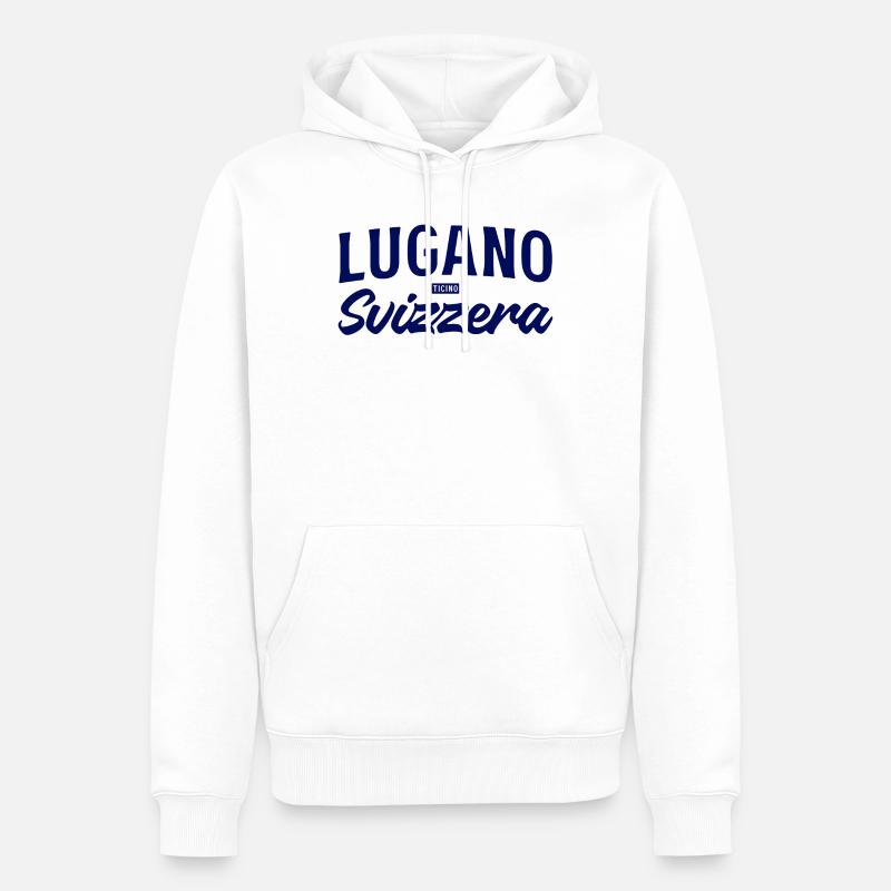 Lugano Svizzera Script Design - Sweat à capuche Premium bio Homme - blanc
