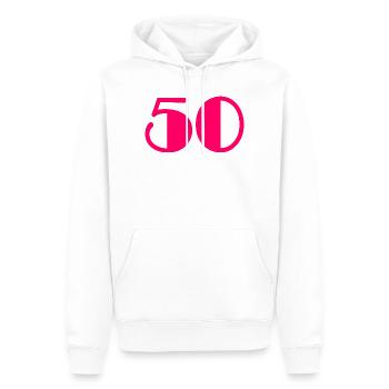 50. 50 JAHRE. 50-jähriges Jubiläum. GEBURTSTAG 50 JAHRE. - Männer Premium Bio Hoodie - Weiß - Vorne - Nico (187cm)