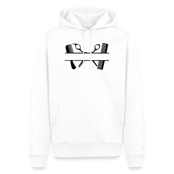 Bannière de texte à deux peignes et ciseaux - Sweat à capuche Premium bio Homme - blanc - Devant - Nico (187cm)