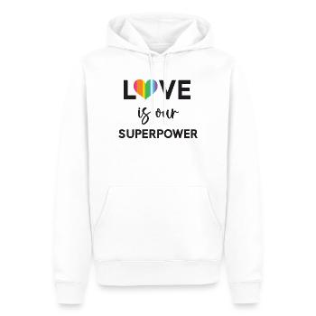 Pride Month - LGBTQ+ Liebe ist unsere Superkraft - Männer Premium Bio Hoodie - Weiß - Vorne - Nico (187cm)