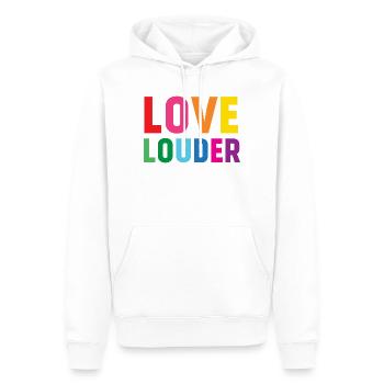Mois de la fierté LGBTQ - Love Louder - Sweat à capuche Premium bio Homme - blanc - Devant - Nico (187cm)