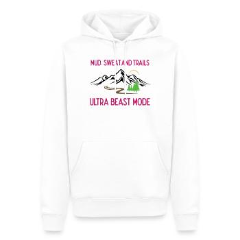 Ultra Running - Boue, sueur et sentiers - Sweat à capuche Premium bio Homme - blanc - Devant - Nico (187cm)