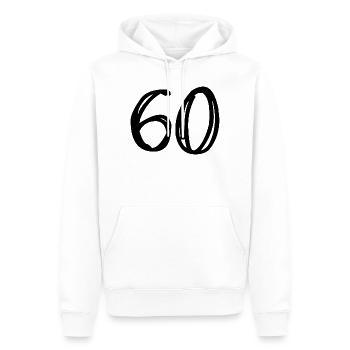 60. 60 ANS. 60e ANNIVERSAIRE. ANNIVERSAIRE 60 ANS. - Sweat à capuche Premium bio Homme - blanc - Devant - Nico (187cm)