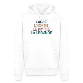 Lucas L'Homme Le Mythe La Legende - Sweat à capuche Premium bio Homme - blanc - Devant - Nico (187cm)