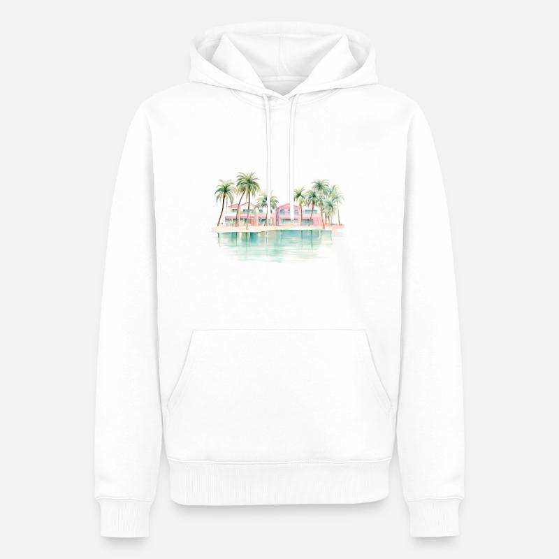 Conception d’aquarelle de Miami Beach - Sweat à capuche Premium bio Homme - blanc