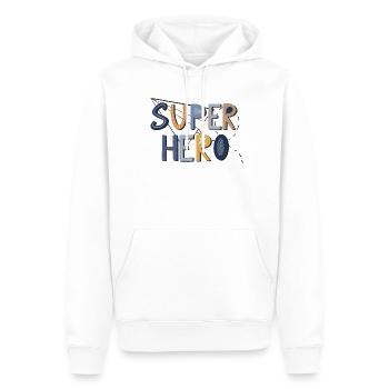 Super Hero – Starkes Design 🦸‍♂️⭐ - Männer Premium Bio Hoodie - Weiß - Vorne - Nico (187cm)