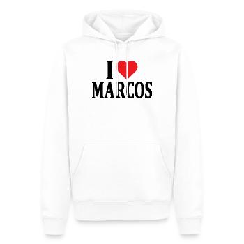 t-shirt J’aime Marcos t-shirt idée cadeau - Sweat à capuche Premium bio Homme - blanc - Devant - Nico (187cm)