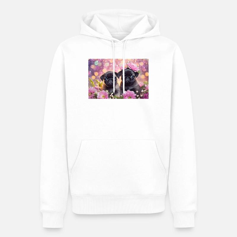Petits chiens avec couronne de fleurs - Sweat à capuche Premium bio Homme - blanc