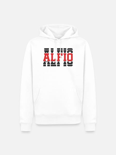 Alfio T-Shirt Geschenkidee gestapelter Text - Männer Premium Bio Hoodie - Weiß