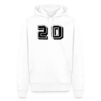 20. 20 ANS. 20e ANNIVERSAIRE. ANNIVERSAIRE 20 ANS. - Sweat à capuche Premium bio Homme - blanc - Devant - Nico (187cm)