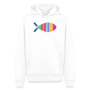 FISCH. SARDINE. APRILSCHERZ. MEER. OZEAN. NAT - Männer Premium Bio Hoodie - Weiß - Vorne - Nico (187cm)