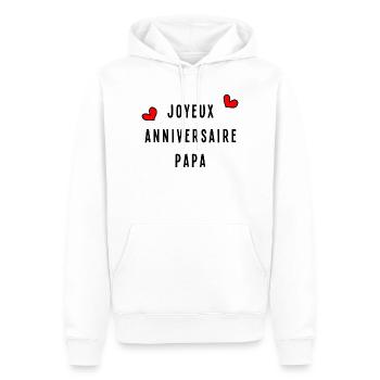 PAPA. JOYEUX ANNIVERSAIRE. HAPPY BIRTHDAY - Sweat à capuche Premium bio Homme - blanc - Devant - Nico (187cm)