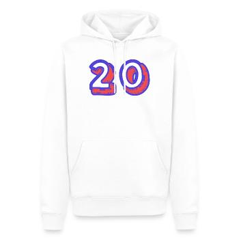 20. 20 JAHRE. 20-JÄHRIGES JUBILÄUM. 20-JÄHRIGES JUBILÄUM. - Männer Premium Bio Hoodie - Weiß - Vorne - Nico (187cm)