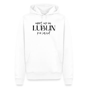 Meet Me In Lublin Poland - Men’s Premium Organic Hoodie - white - Front - Nico (187cm)