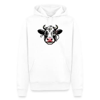 Dessin animé tête de vache avec fleur - Sweat à capuche Premium bio Homme - blanc - Devant - Nico (187cm)