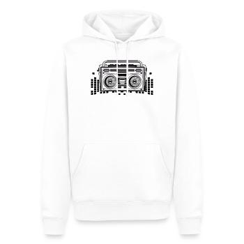 Magnétophone à cassette au pochoir des années 80 - Sweat à capuche Premium bio Homme - blanc - Devant - Nico (187cm)