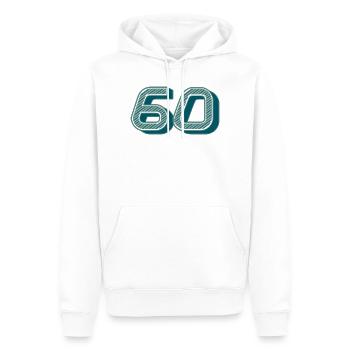 60. 60 ANS. 60e ANNIVERSAIRE. ANNIVERSAIRE 60 ANS. - Sweat à capuche Premium bio Homme - blanc - Devant - Nico (187cm)
