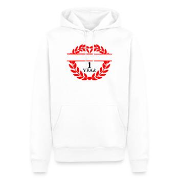 Bannière nominative une année, couronne de laurier en forme de cœur - Sweat à capuche Premium bio Homme - blanc - Devant - Nico (187cm)