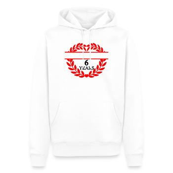 Bannière nominative six ans, couronne de laurier en forme de cœur - Sweat à capuche Premium bio Homme - blanc - Devant - Nico (187cm)