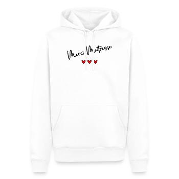 MAÎTRESSE. MERCI. MERCI MAÎTRESSE - Sweat à capuche Premium bio Homme - blanc - Devant - Nico (187cm)