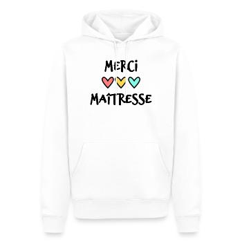 MAÎTRESSE. MERCI. MERCI MAÎTRESSE - Sweat à capuche Premium bio Homme - blanc - Devant - Nico (187cm)