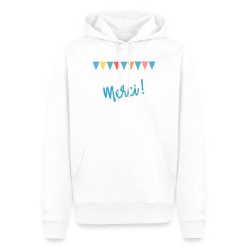 MERCI. MAÎTRESSE. MAÎTRE. MERCI MAÎTRESSE - Sweat à capuche Premium bio Homme - blanc - Devant - Nico (187cm)
