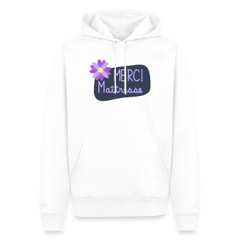 MAÎTRESSE. MAITRE. MERCI. MERCI MAÎTRESSE - Sweat à capuche Premium bio Homme - blanc - Devant - Nico (187cm)