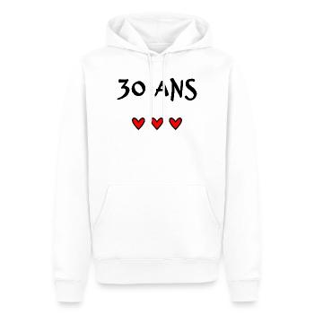 ANNIVERSAIRE. HAPPY BIRTHDAY. JOYEUX ANNIVERSAIRE. - Sweat à capuche Premium bio Homme - blanc - Devant - Nico (187cm)
