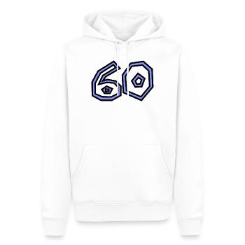 60. 60 ANS. 60e ANNIVERSAIRE. ANNIVERSAIRE 60 ANS. - Sweat à capuche Premium bio Homme - blanc - Devant - Nico (187cm)